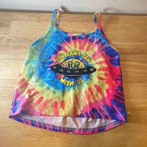 💙You can’t trip with us ✨🤪 shirt tie in the back crop top ✨ 🍃🍄👽